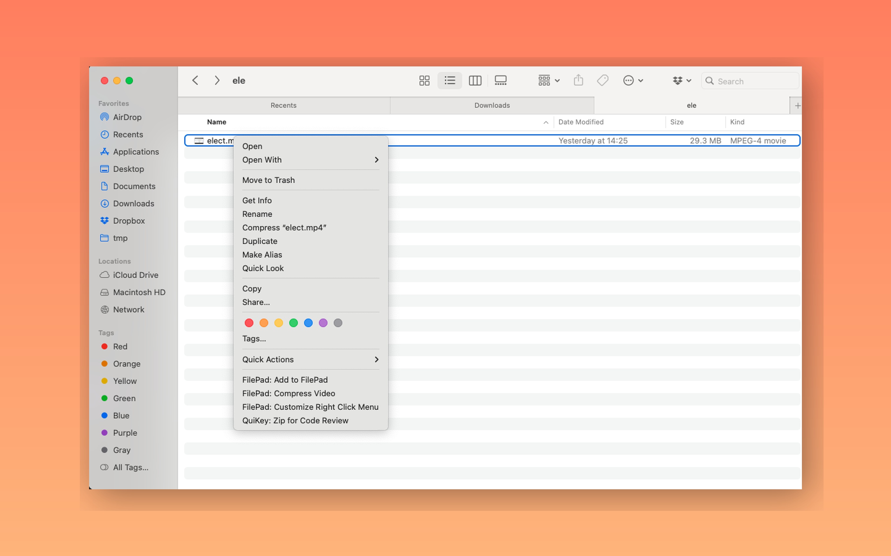 FilePad Finder context menu